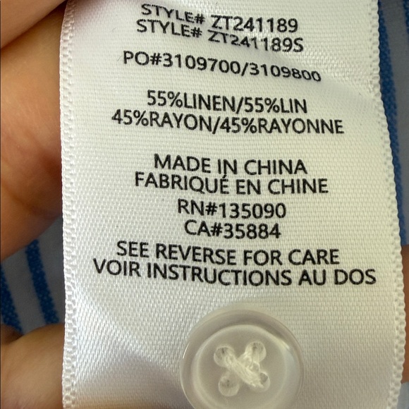 Z Supply The Perfect Line Top Bay Blue Striped Linen Blend Button Down M - Picture 6 of 10